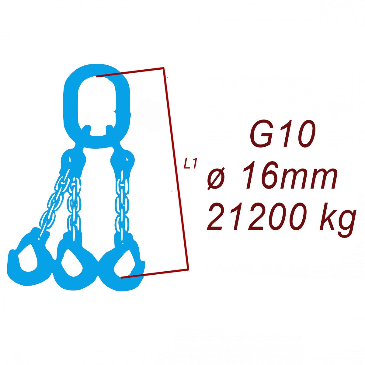 Zawiesie łańcuchowe 3-cięgnowe klasa 10, Ogniwo-Hak, ⌀16mm, nośność 21200kg