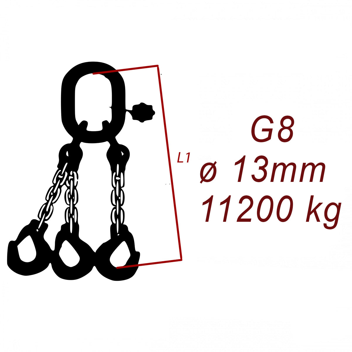 Zawiesie łańcuchowe 3-cięgnowe klasa 8, Ogniwo-Hak, średnica 13mm, nośność 11200kg