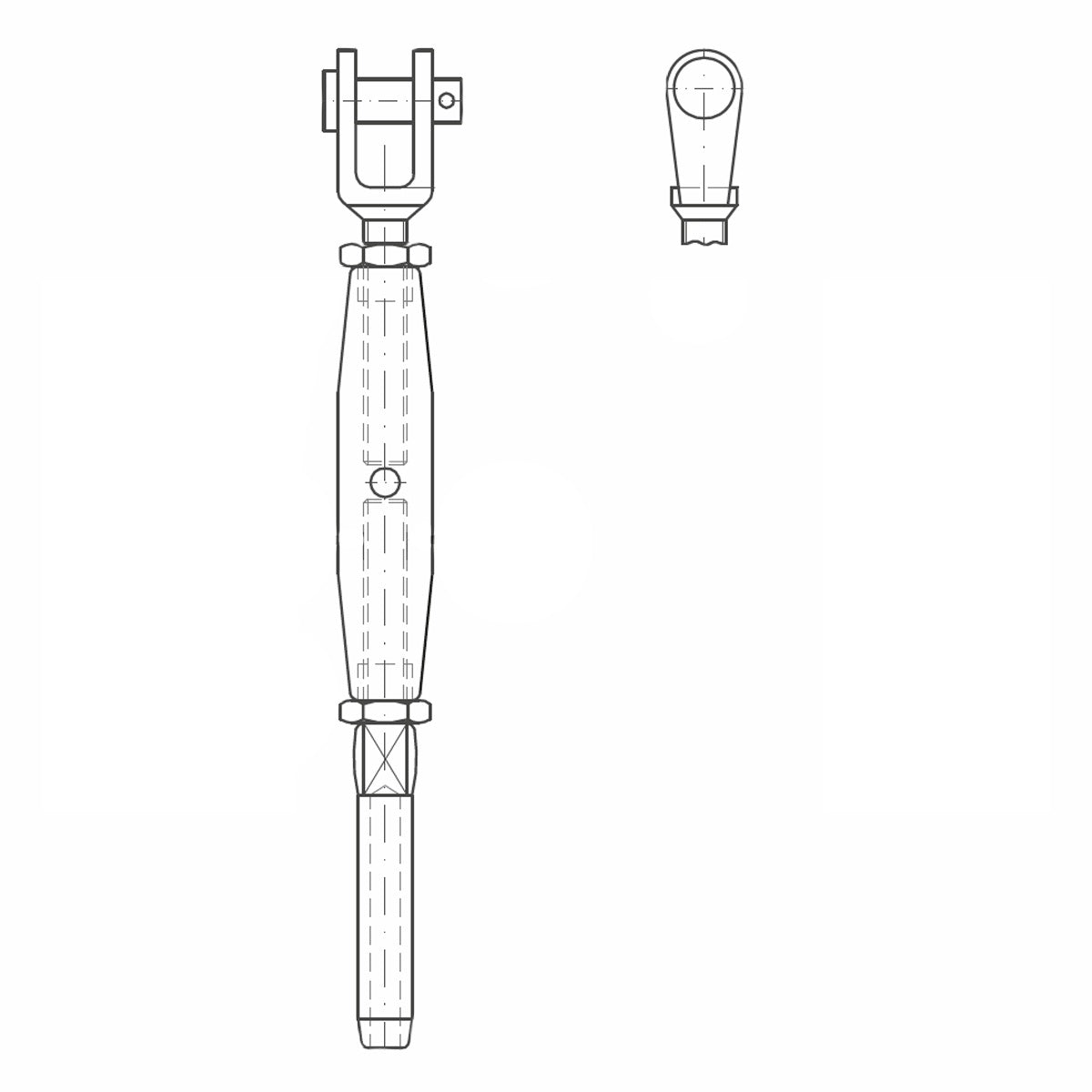 ASS - Ściągacz (śruba rzymska) nierdzewny Widły-Końcówka - MINI