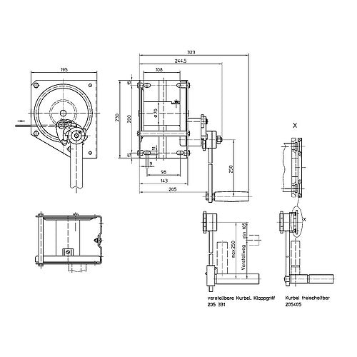 Wciągarka linowa ręczna typ 4483 HAACON, nośność 650kg, max. 18m liny, ocynkowana