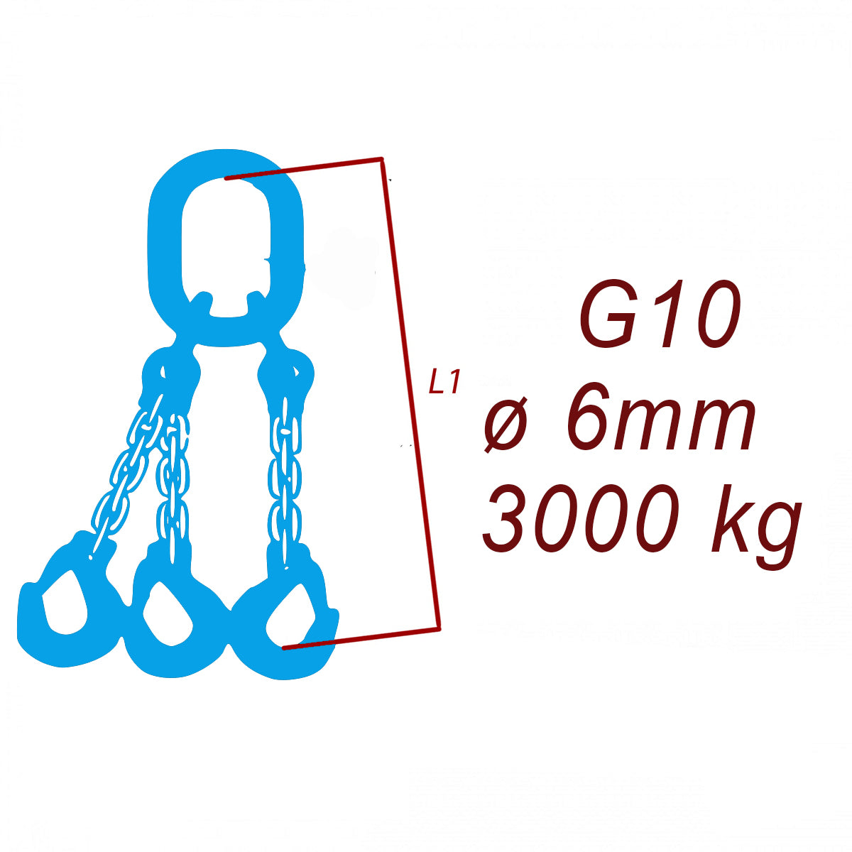 Zawiesie łańcuchowe 3-cięgnowe klasa 10, Ogniwo-Hak, ⌀6mm, nośność 3000kg