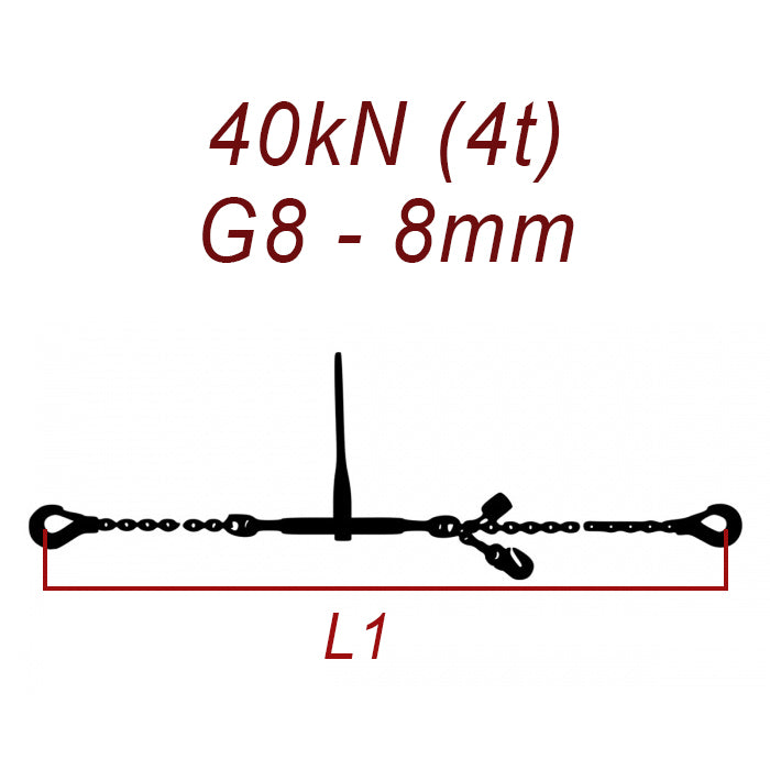 Łańcuch transportowy jednoczęściowy z hakami, klasa 8, 8mm, siła mocowania 40 kN