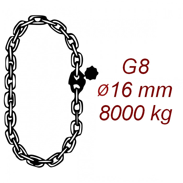 Zawiesie łańcuchowe klasa 8 o obwodzie zamkinętym, średnica 16mm, nośność cięgna 8000kg